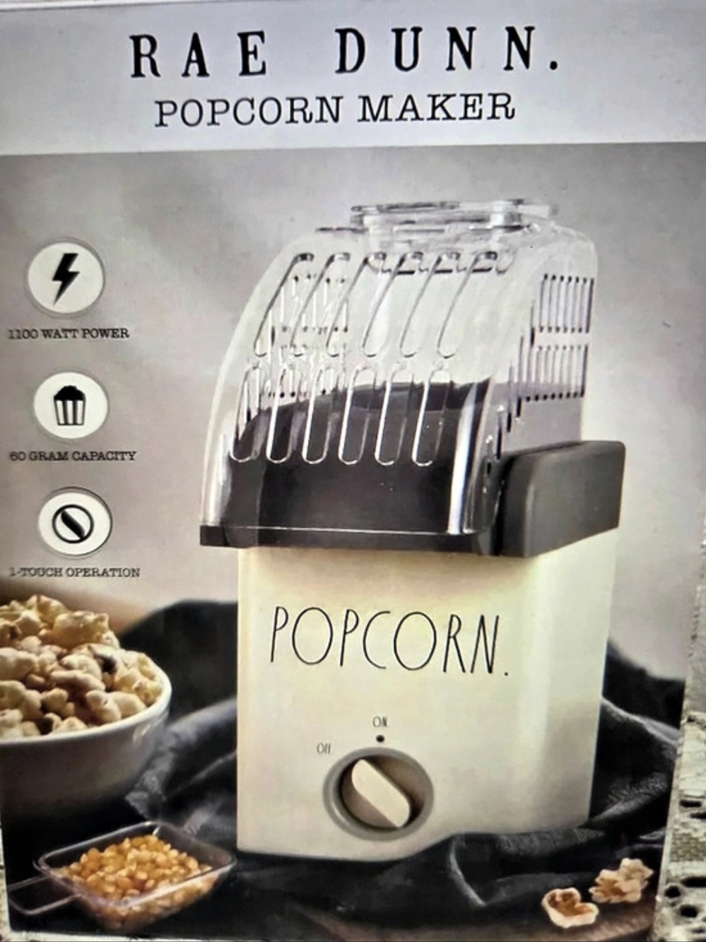 RAE DUNN. Electric Hot Air Popcorn Maker. White & Black